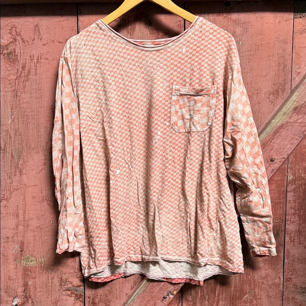 Magnolia Pearl Orange Checkered Long Sleeve Top in “Tabby”